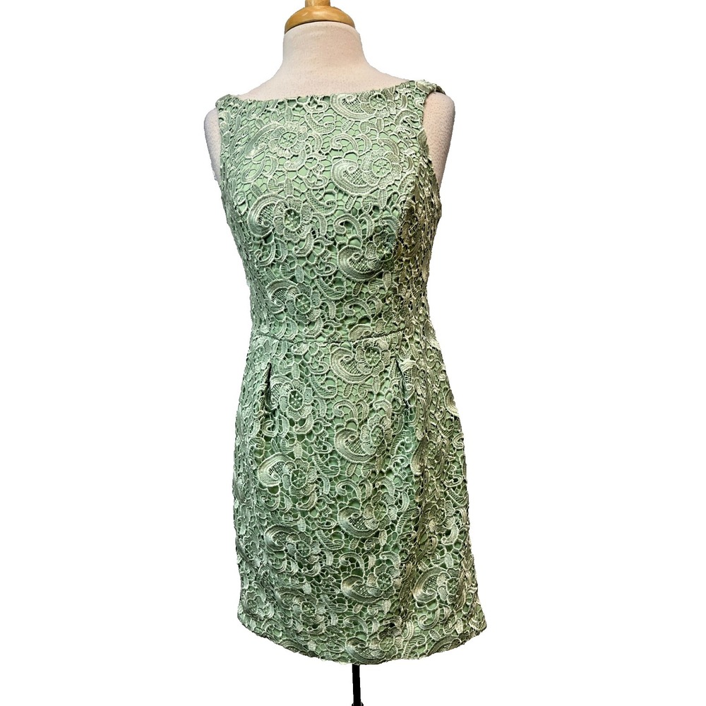 Aidan Mattox‎ Sheath Occasion Dress Mint Green Lace Overlay Open Back   SZ 8